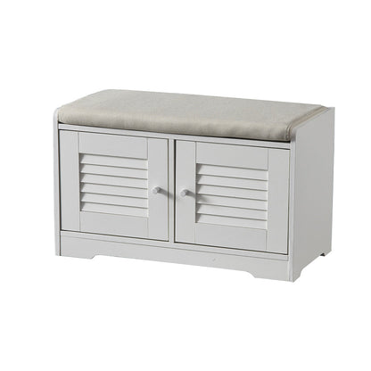 Banc à chaussures d'entrée Pefelife avec armoire de rangement 28,74 po Étagère à chaussures avec armoires à deux portes Étagères rembourrées Organisateur de couloir Meuble de rangement blanc