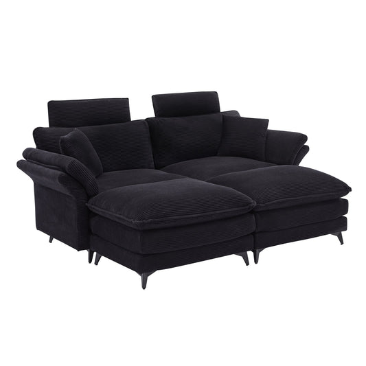 Pefelife Black Oversized, Comfy Corduroy Chaise Lounge Sleeper Chair with Ottoman