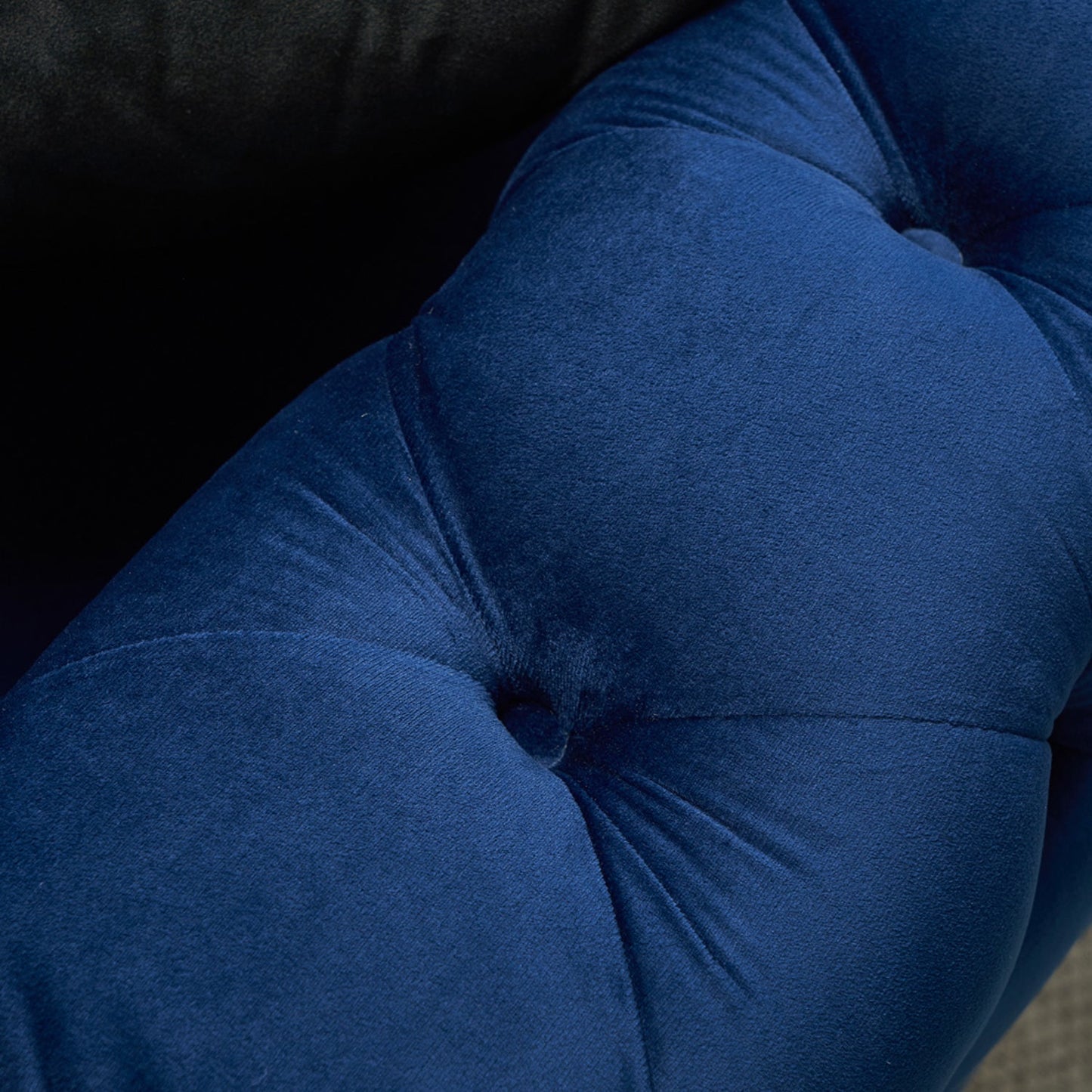 Pefelife Modern Button Tufted Velvet Sofa, Chesterfield Sofa with Square Arm,Gold Metal Legs and 2 Throw Pillows for Living Room(Blue)