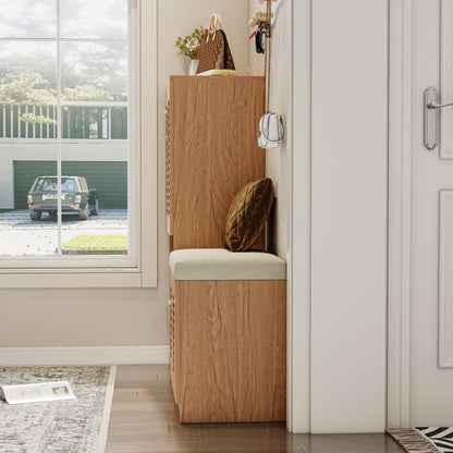 Banc de rangement à chaussures Pefelife 73 cm avec armoire à 2 portes, banc d'entrée avec rangement à chaussures blanc, banc à chaussures avec coussin, étagères réglables, banc à chaussures pour entrée et couloir