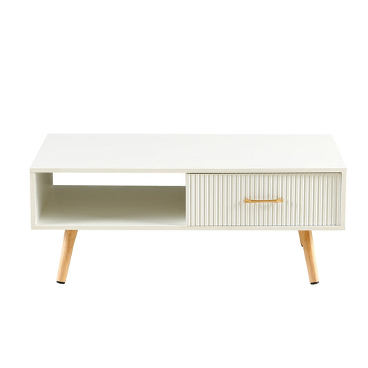 Mesa de centro Pefelife con espacio de almacenamiento, mesa de comedor bohemia con puerta corrediza de ratán, mesas de centro pequeñas para sala de estar, tablero blanco