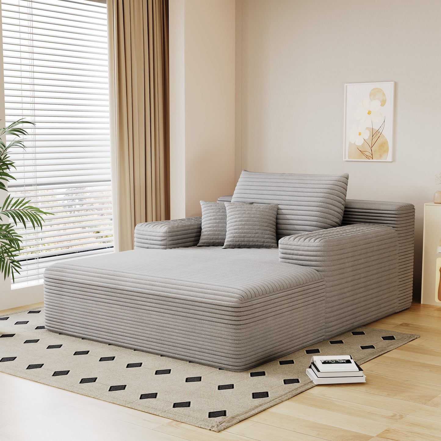 Sillón chaise longue extragrande Pefelife para interior, de piel sintética, con respaldo grueso y 3 almohadas, cómodo asiento profundo para sala de estar, sala de juegos y estudio. 