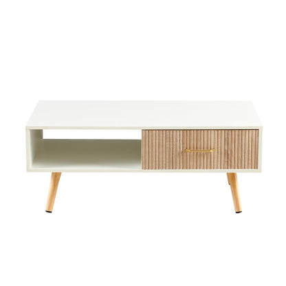 Table basse Pefelife avec rangement, table à manger bohème avec porte coulissante en rotin, petite table basse de salon, plateau blanc