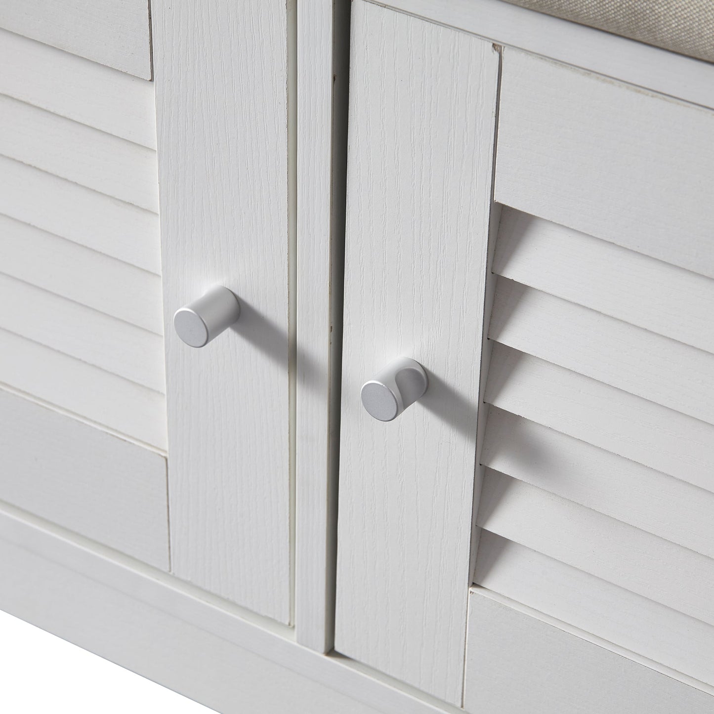 Banc à chaussures d'entrée Pefelife avec armoire de rangement 28,74 po Étagère à chaussures avec armoires à deux portes Étagères rembourrées Organisateur de couloir Meuble de rangement blanc