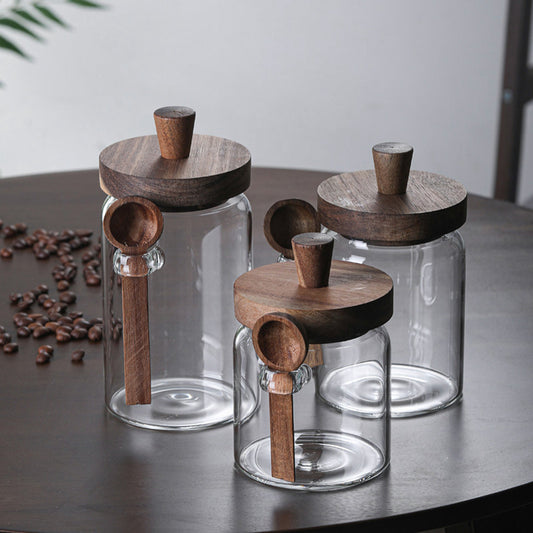 Frascos de vidrio Pefelife para almacenar café con tapas herméticas de bambú y cuchara 