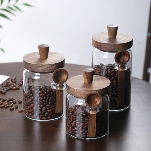 Frascos de vidrio Pefelife para almacenar café con tapas herméticas de bambú y cuchara 