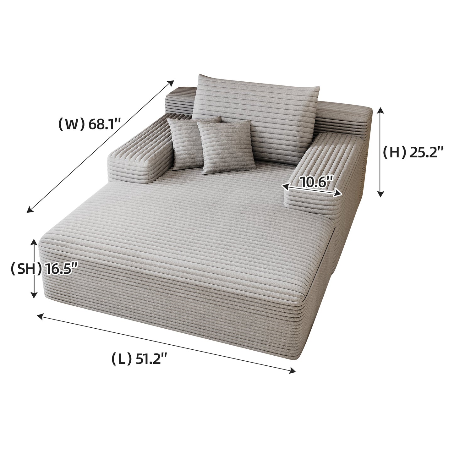 Sillón chaise longue extragrande Pefelife para interior, de piel sintética, con respaldo grueso y 3 almohadas, cómodo asiento profundo para sala de estar, sala de juegos y estudio. 