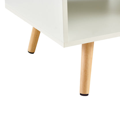 Table basse Pefelife avec rangement, table à manger bohème avec porte coulissante en rotin, petite table basse de salon, plateau blanc