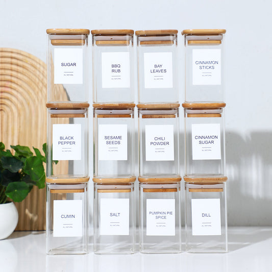 Juego de frascos de vidrio Pefelife de 8 oz con etiquetas minimalistas para especias