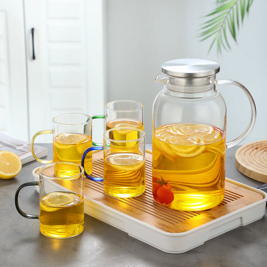 Pefelife 1 Pot with 4 Cups Glass Water Jug Heat Resistant Glass