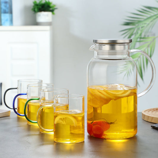Pefelife 1 Pot with 4 Cups Glass Water Jug Heat Resistant Glass